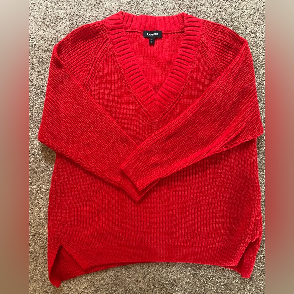 Express oversized V-neck Sweater - XS red